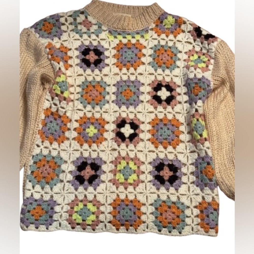 Listicle Colorful Crochet Patchwork Sweater